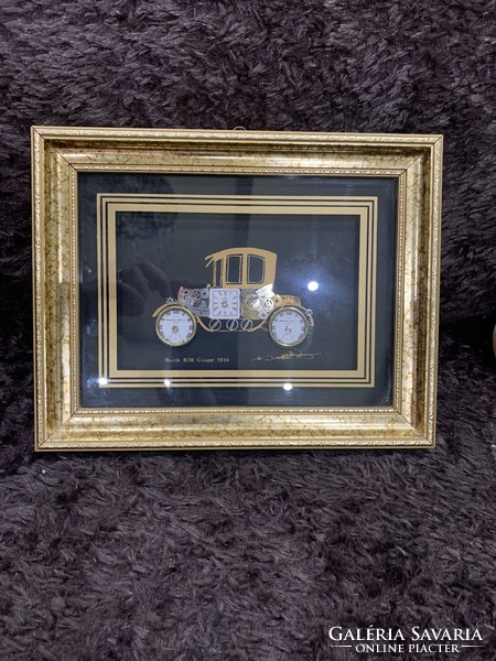 Unique handmade picture decorated with clock parts 1914 Buick 838 coupe Ken Broadbent collage picture