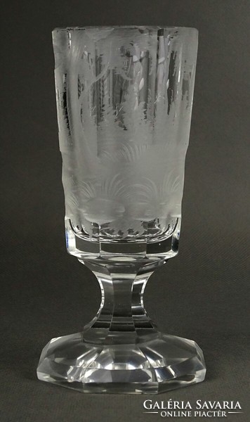 1M188 antique polished hunting scene Biedermeier glass goblet xix. Century