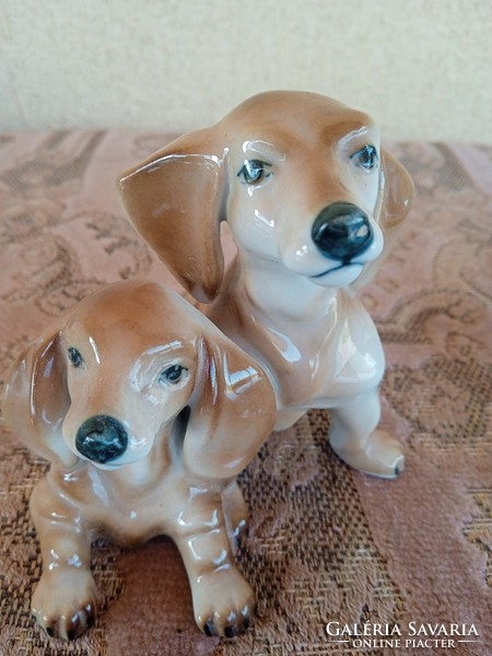 A pair of Zsolnay dachshunds