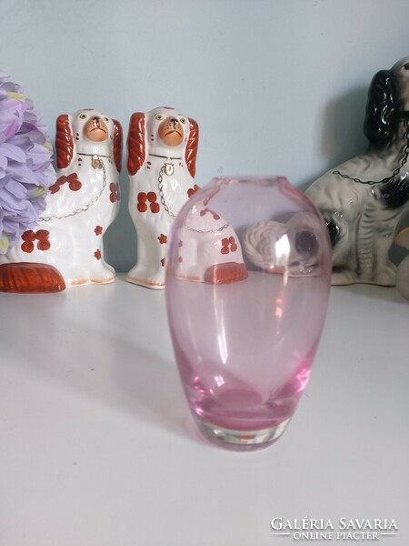 Thick-bottomed, fine, pink blown glass vase, 12.5 cm high