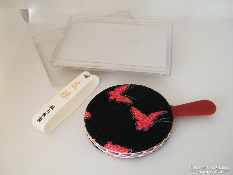 Japanese hand mirror in butterfly embroidered holder