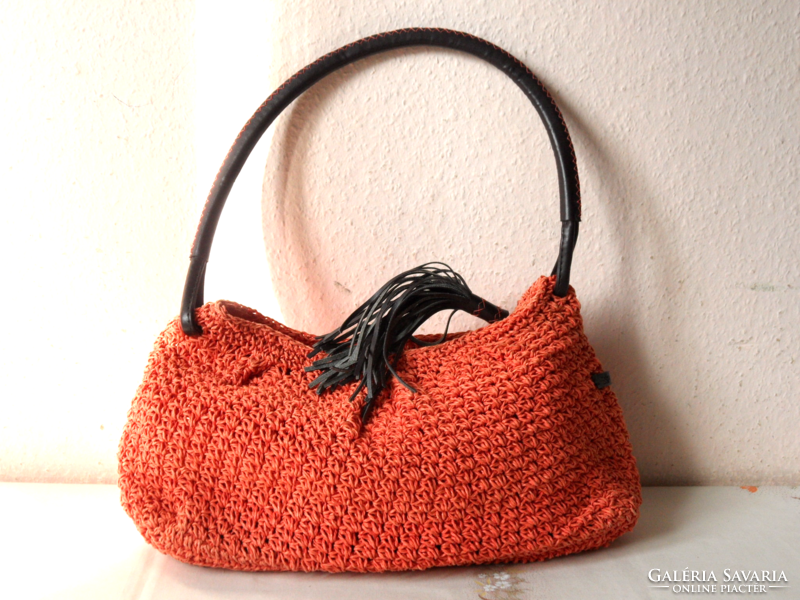 Older orange esprit crochet women's bag with radish