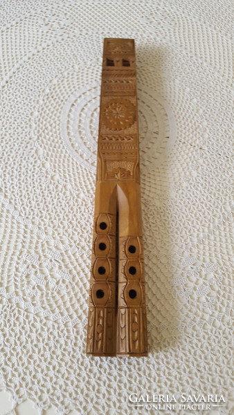 Antique carved folk hardwood two-pipe flute, fife