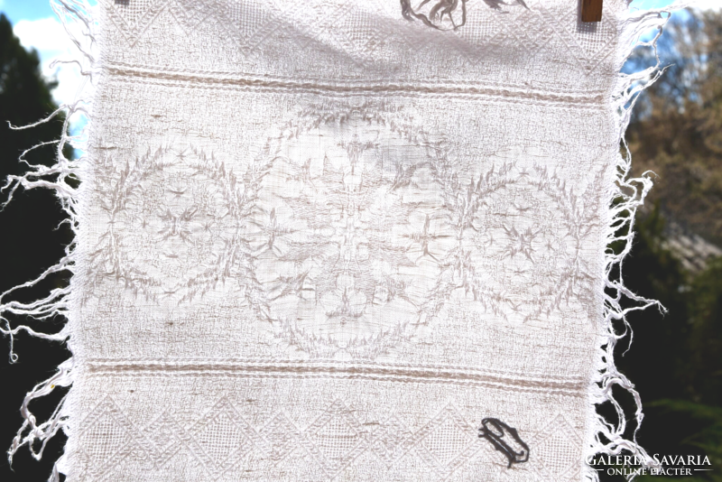 Régi Antik art deco len damaszt szalvéta garnitúra szett virág minta 6 db 29 x 29