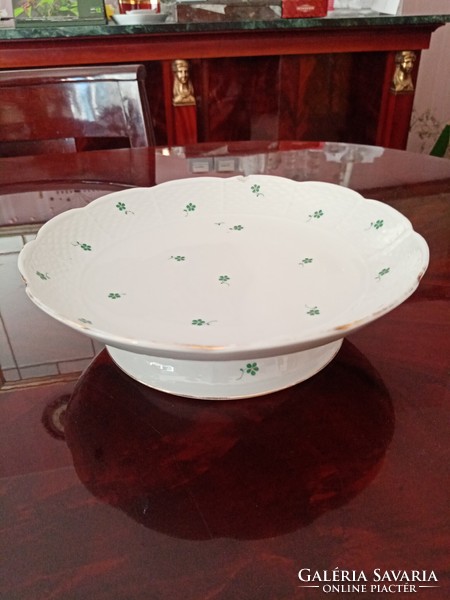 Jelzett, antik,  zöld virágos herendi  porcelán kináló tál, asztalközép