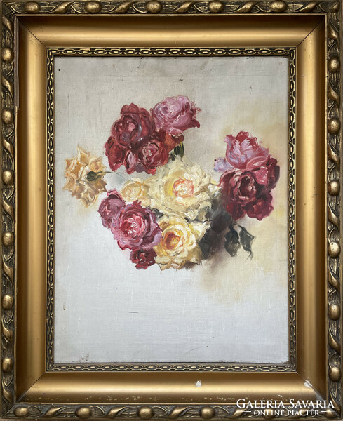 Dolányi enters here: bouquet of roses oil painting