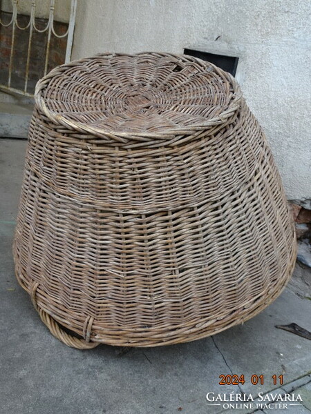 Huge large old wicker cane basket with ears 78 cm !!!