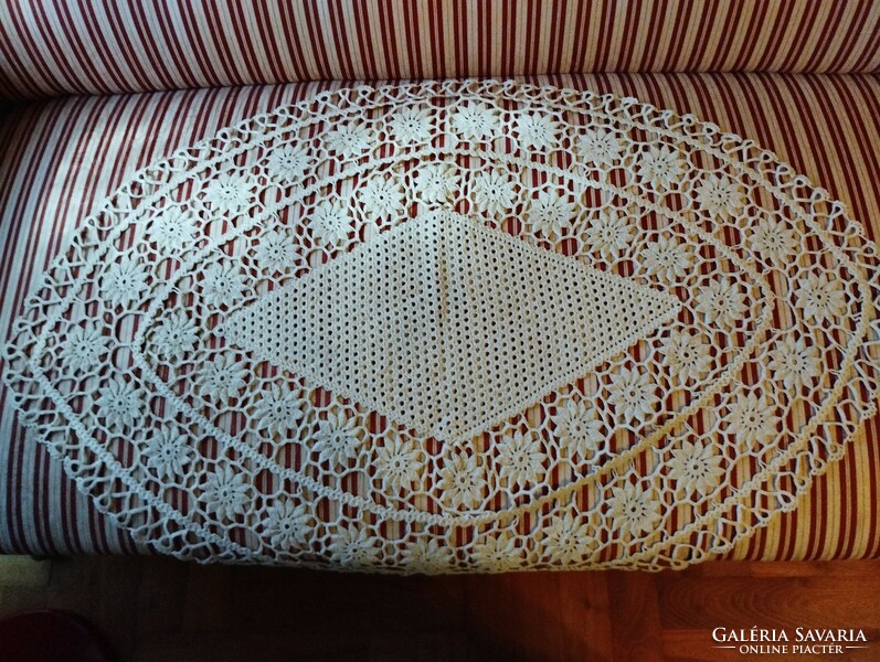 Crocheted old tablecloth, thick ecru