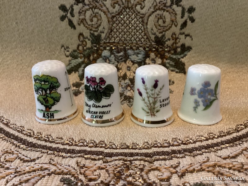English marked botanical themed floral porcelain thimbles