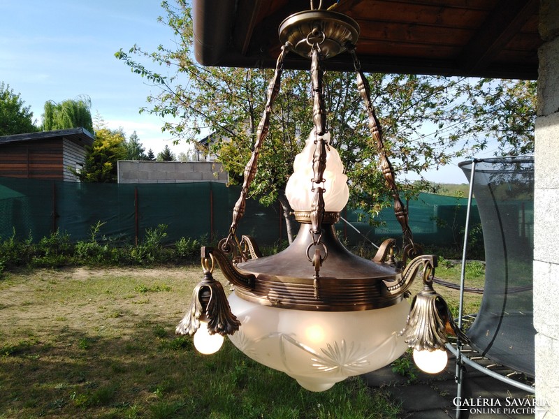 Antique frog chain chandelier refurbished for sale.