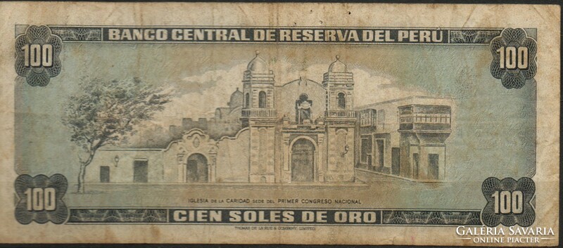D - 188 -  Külföldi bankjegyek: Peru 1970  100 soles de oro