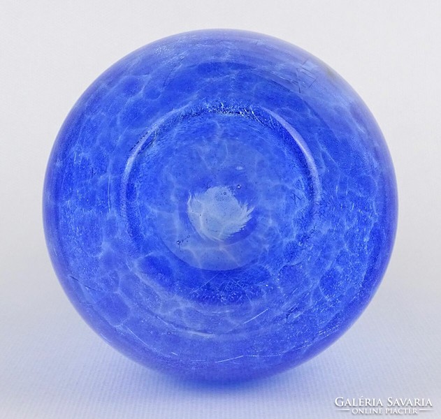 1N941 Gyönyörű kék színű Karcagi fátyolüveg váza 24.5 cm