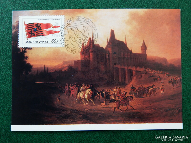 2 postcards - Ligeti-Wagner: King Matthias returns home from hunting, with 2 types of Matthias and other stamps