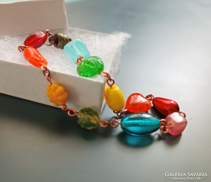 Bracelet made of high-quality Czech pressed glass beads, rainbow colors