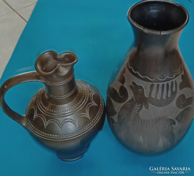 Black glazed ceramic harvest jar and vase