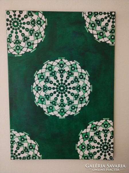 A painting called Green and White Mandalas!