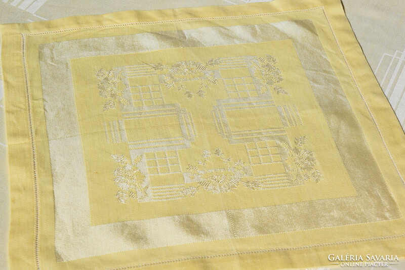 Rare antique old art deco festive damask tablecloth table cloth 6 napkins 140 x 137