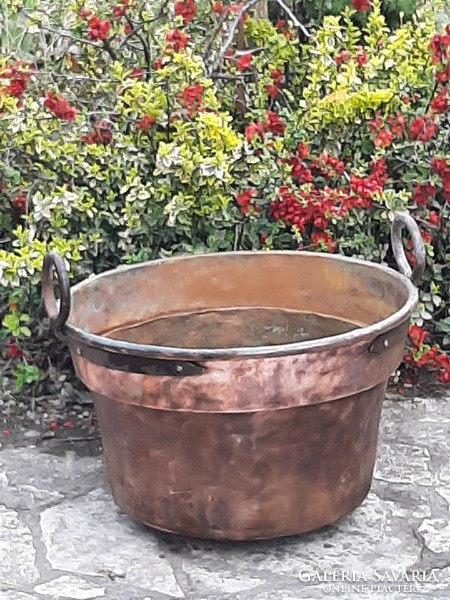 Huge antique red copper cauldron