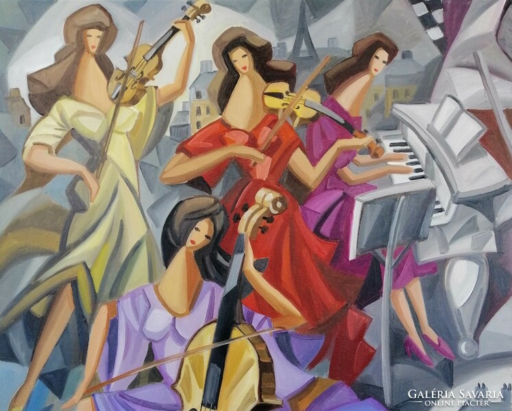 Samuel veksler -musique douce de paris- oil on canvas