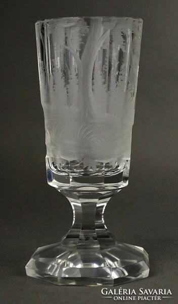 1M188 antique polished hunting scene Biedermeier glass goblet xix. Century