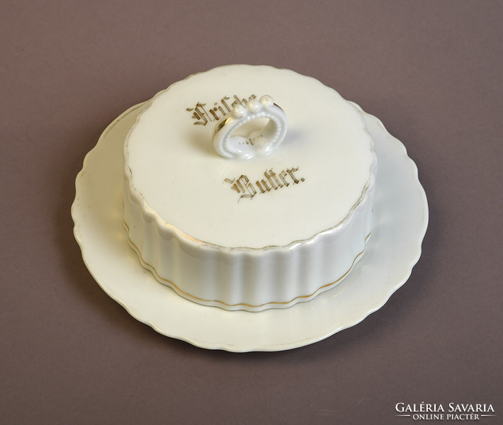 Biedermeier circular white porcelain butter dish, with the inscription frische butter, mid-19th century