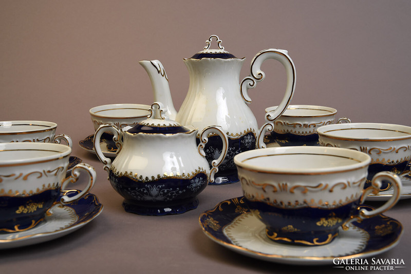 Zsolnay pompadour tea set, 6 cups + pourer + sugar bowl