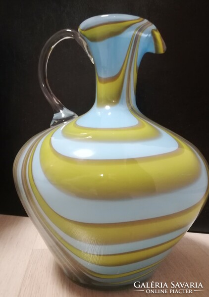 Vintage hand blown opal vase italy florence carlo moretti 70s blue green swirls.