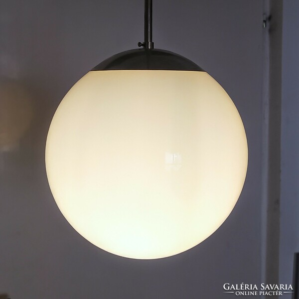 Bauhaus - Art Deco Copper Ceiling Lamp Refurbished - Milk Glass Sphere Shade