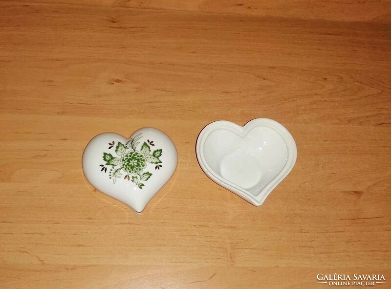 Hollóházi  porcelán Erika mintás szív alakú bonbonier, ékszertartó