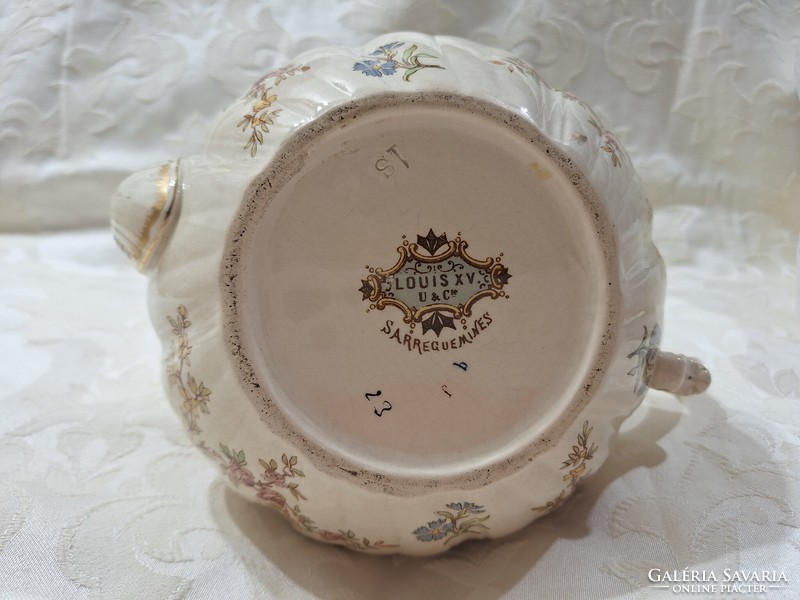 Sarreguemines xv.Louis large teapot 26 cm, lid handle broken