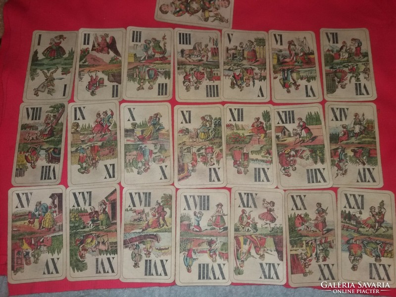 Antik nagy alapú magyar kártyagyári tarokk kártya 21 lap + a bolond hiánytalan a képek szerint