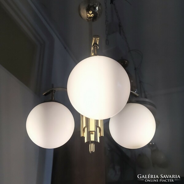 Art deco - bauhaus chandelier - 3 arms, 4 burners - cream shade and shades - lampart