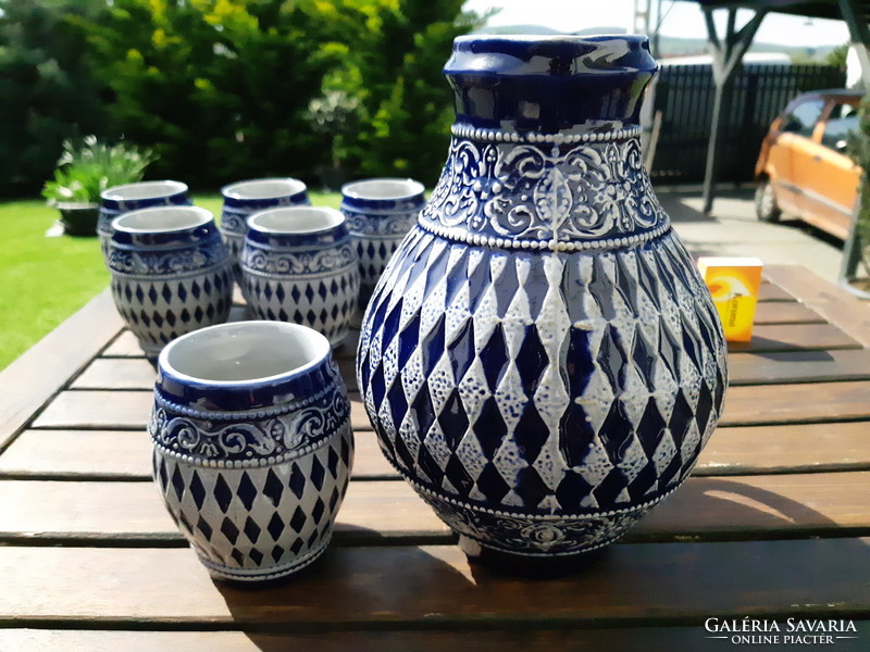 Six-person blue ceramic drinking set