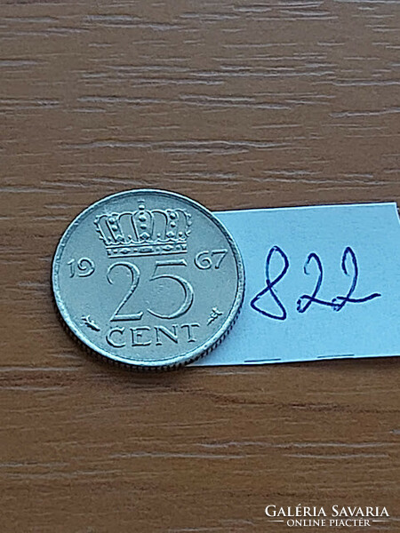 Netherlands 25 cents 1967 nickel, Queen Juliana 822