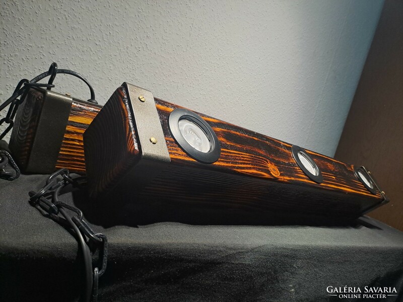 Ceiling beam lamp made of burnt wood with fittings (1 pair)