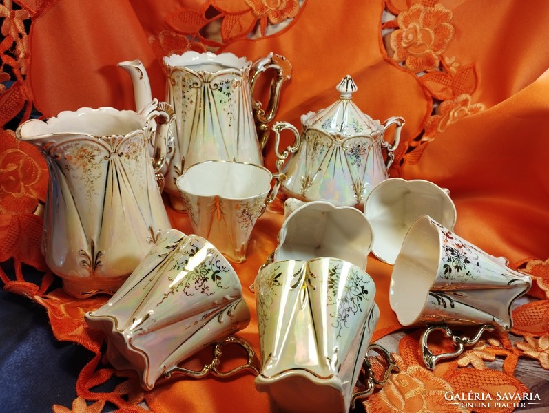 Art Nouveau architectural porcelain coffee set, 10 pieces