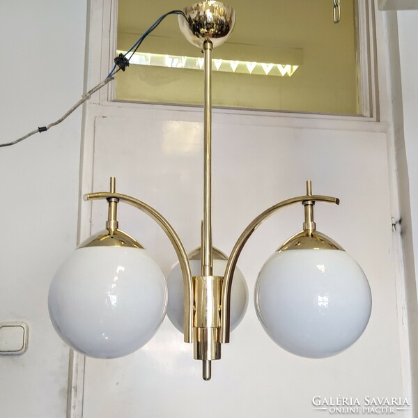 Art deco - Bauhaus csillár - 3 kar, 4 égő - krémszínű búra és ernyők - Lampart