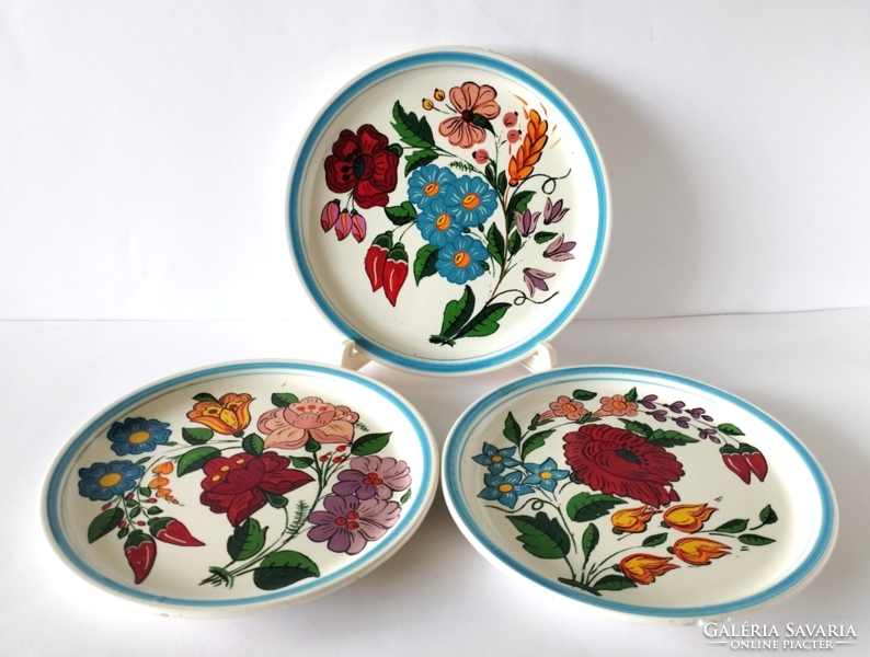 3 beautiful old hand-painted granite wall decoration plates, peasant house decoration