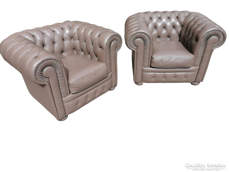 Chesterfield genuine leather armchair (pair)