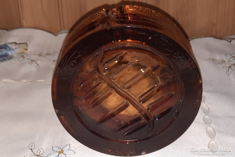 Thick-walled, heavy amber glass ashtray