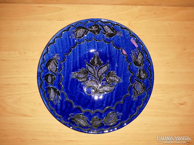 Old blue ceramic wall plate 25 cm
