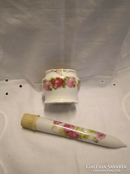Porcelain storage, with a rose pattern around / several pieces, ges. Geschützt marked