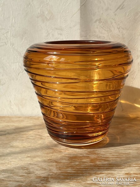 Handmade Amber Yellow Beehive Glass Vase (u0033)