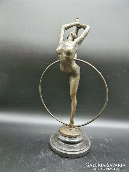 Gymnast girl with hoop.- Large size, marked bronze 39.5 cm