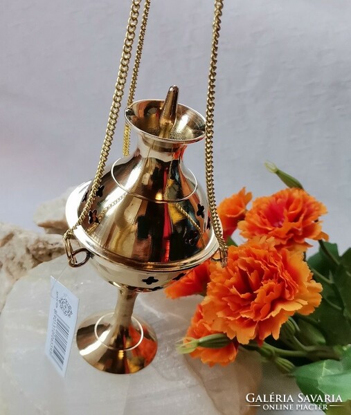 Decorative multifunctional pendant copper incense burner with resin burner and pierced base and lid