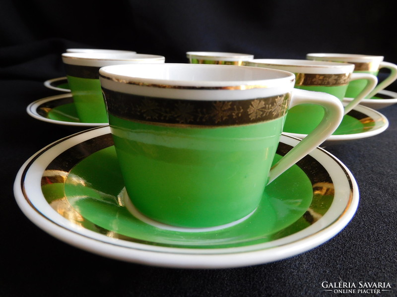 Hollóházi retro zöld kávés (mokkás) készlet - 6 személyes