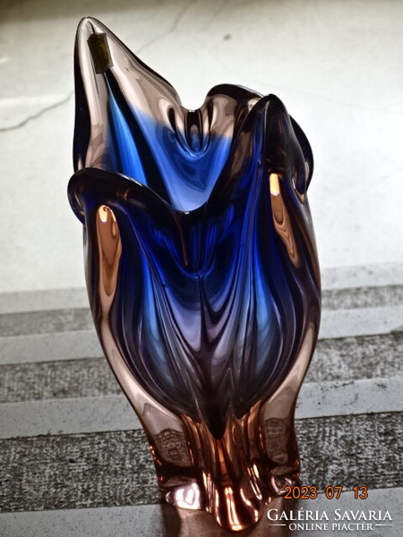 Czech Bohemian thick blue-purple glass vase 33 cm !!! (J.Hospodka?)