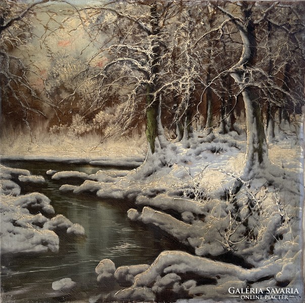 László Neogrády - winter landscape with stream