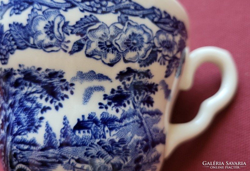Angol kék jelenetes porcelán kávés teás csésze