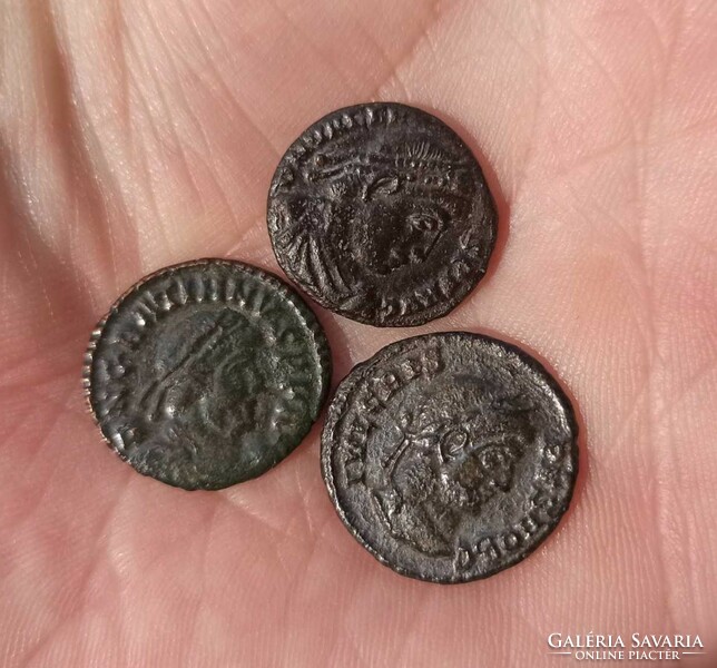 Three Roman follis. Crispus, Gratian and Valens.